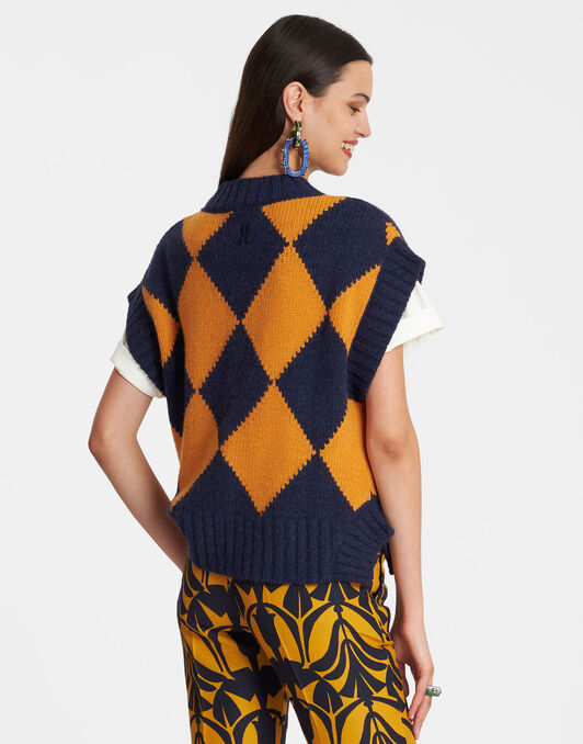 Argyle Gilet La DoubleJ: Navy & Yellow TOP0077KNI064
