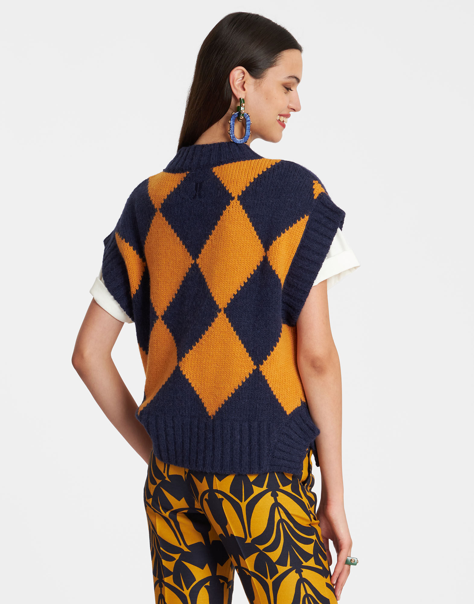 Argyle Gilet La DoubleJ: Navy & Yellow TOP0077KNI064