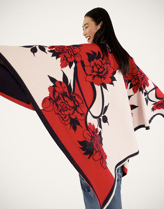 Soul Poncho La DoubleJ: Queen Peony Placée Red Soul Poncho La DoubleJ: Queen Peony Placée Red SCA0059WOL025