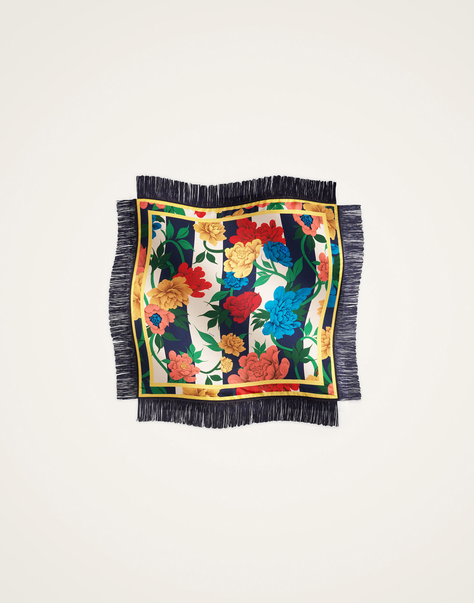 Reversible Fringe Foulard 90 La DoubleJ: Princess Peony Placée Blue Reversible Fringe Foulard 90 La DoubleJ: Princess Peony Placée Blue SCA0073SIL006