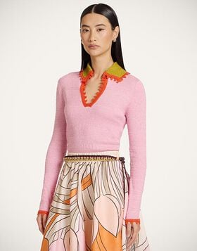Picket Polo Jumper La DoubleJ: Solid Pink PUL0280KNI154