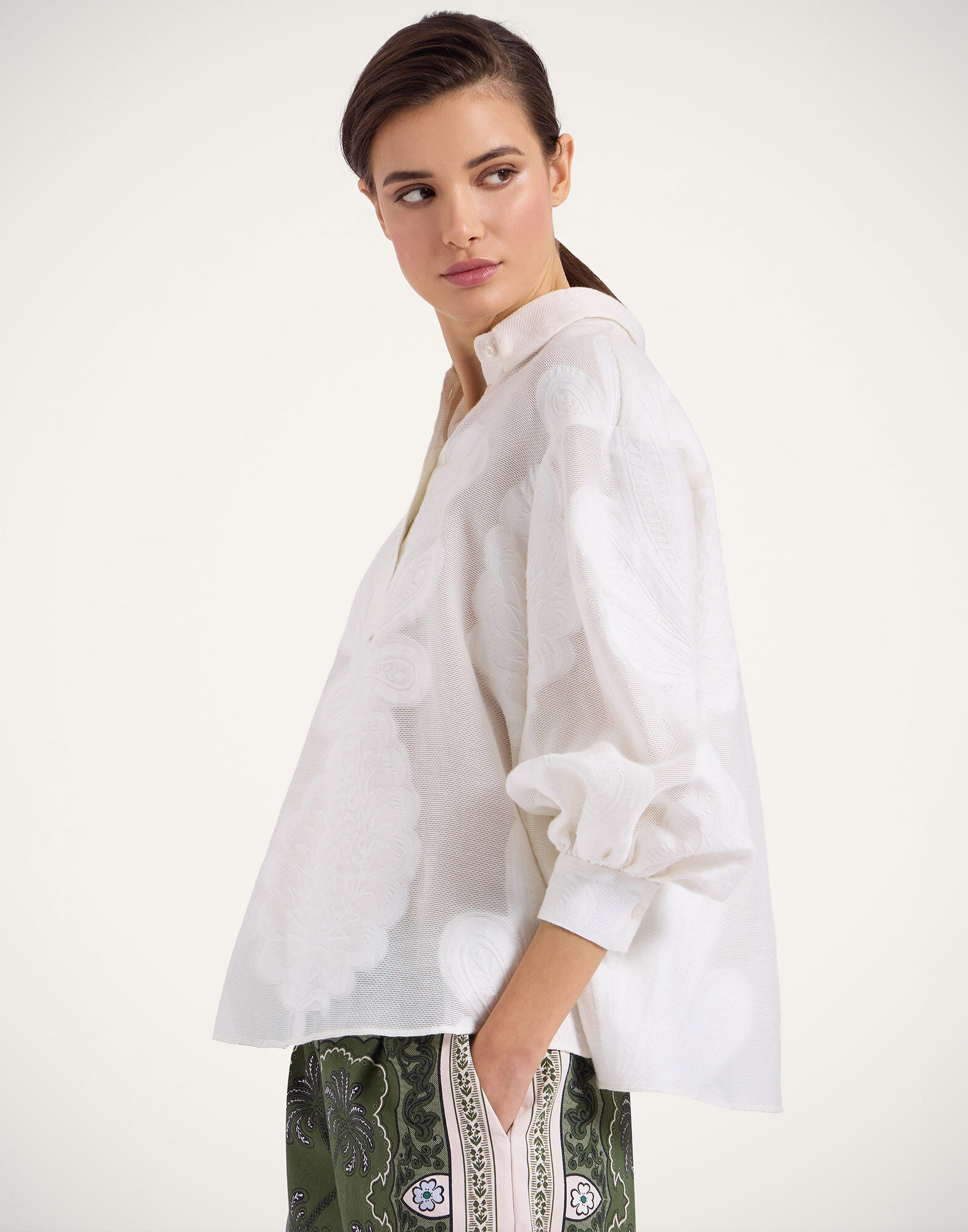 Poet Shirt La DoubleJ: Pineapple Lace White Poet Shirt La DoubleJ: Pineapple Lace White SHI0055JCQ046