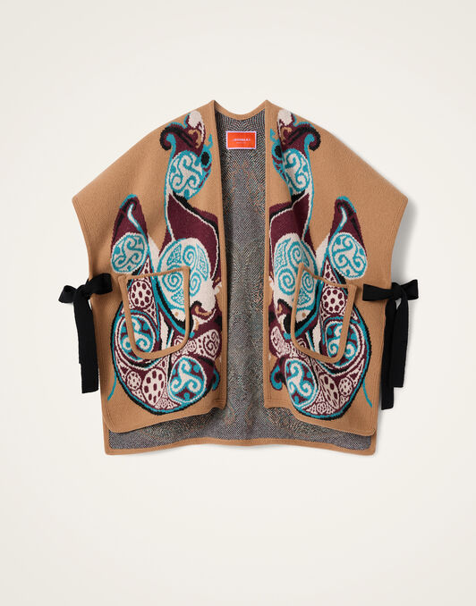 In My Power Knit Scarf Cape La DoubleJ: Alchemy Light Blue, Burgundy, and Camel SCA0083KNI223