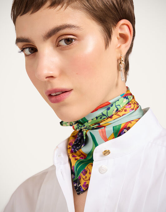 Foulard 45 La DoubleJ: Zooflora Birdbloom Placée Light Blue SCA0065SIL006