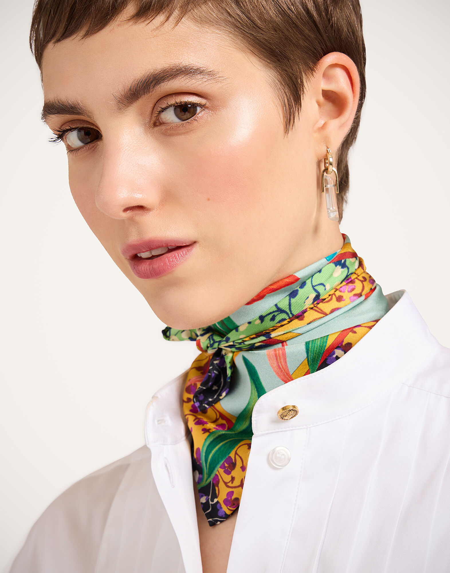Foulard 45 La DoubleJ: Zooflora Birdbloom Placée Light Blue SCA0065SIL006