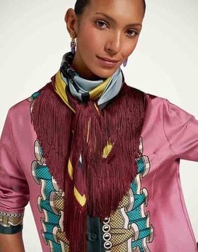 Reversible Fringe Foulard 90 La DoubleJ: Feria Placée Light Blue Reversible Fringe Foulard 90 La DoubleJ: Feria Placée Light Blue SCA0073SIL006
