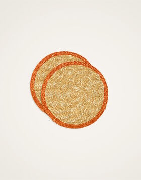 Straw Coasters Set Of 2 La DoubleJ: Solid Orange CST0006STR001