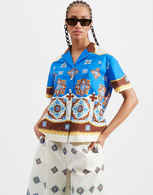 Cortile Shirt La DoubleJ: Tiles Degrade Placée Blue SHI0074COT015