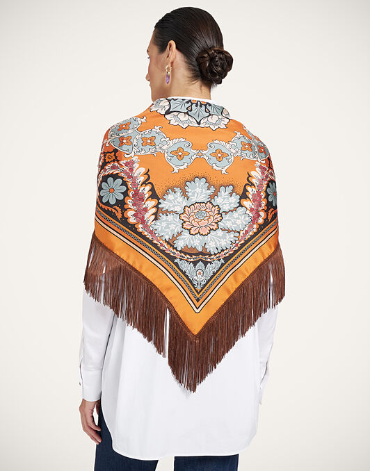 Reversible Fringe Foulard 90 La DoubleJ: Chamberlain Placée Orange SCA0073SIL006