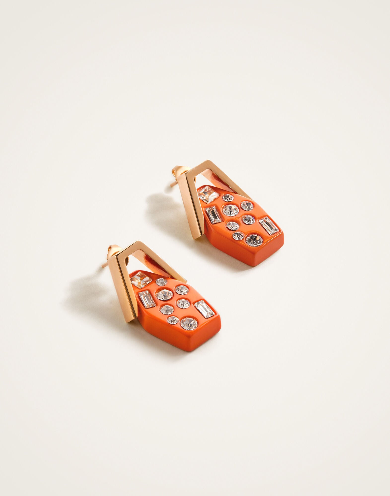 Crystalled Portal Earrings La DoubleJ: 24k Gold Plate & Orange Resin with Crystals Crystalled Portal Earrings La DoubleJ: 24k Gold Plate & Orange Resin with Crystals EAR0058POL015