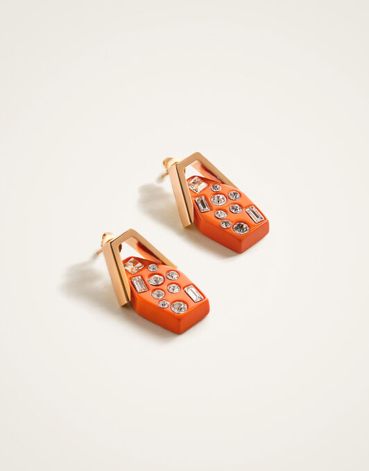 Crystalled Portal Earrings La DoubleJ: 24k Gold Plate & Orange Resin with Crystals Crystalled Portal Earrings La DoubleJ: 24k Gold Plate & Orange Resin with Crystals EAR0058POL015