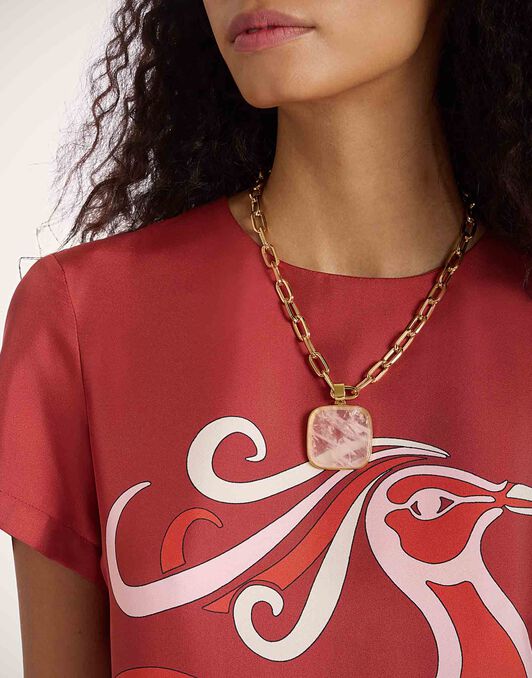 Soul Pendant Necklace La DoubleJ: 24k Gold Plate & Pink Quartz Soul Pendant Necklace La DoubleJ: 24k Gold Plate & Pink Quartz NEC0017BRA003