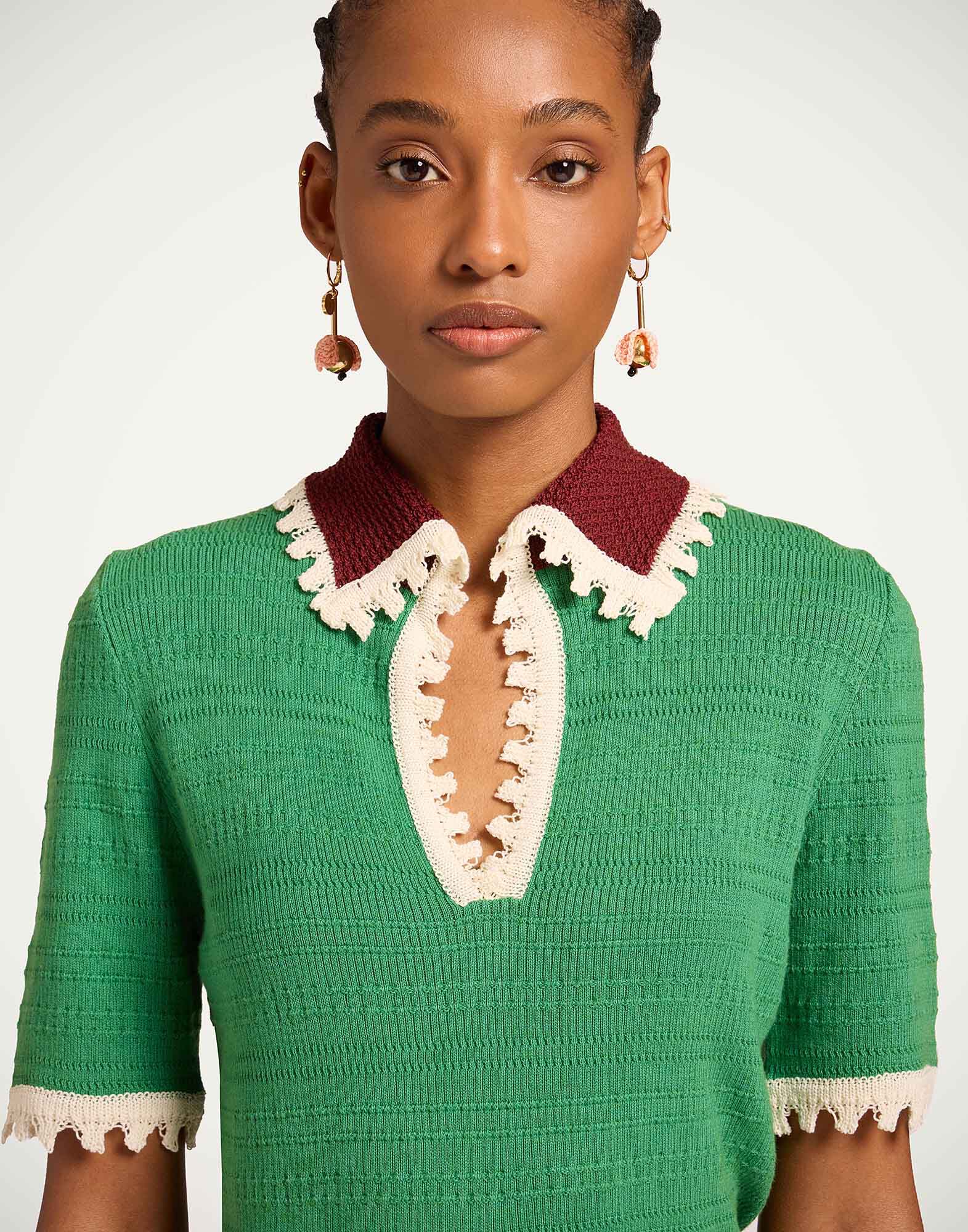 Picket Polo Top La DoubleJ: Solid Green Picket Polo Top La DoubleJ: Solid Green PUL0273KNI154