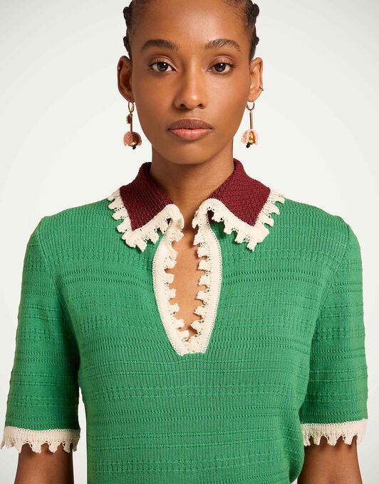 Picket Polo Top La DoubleJ: Solid Green Picket Polo Top La DoubleJ: Solid Green PUL0273KNI154