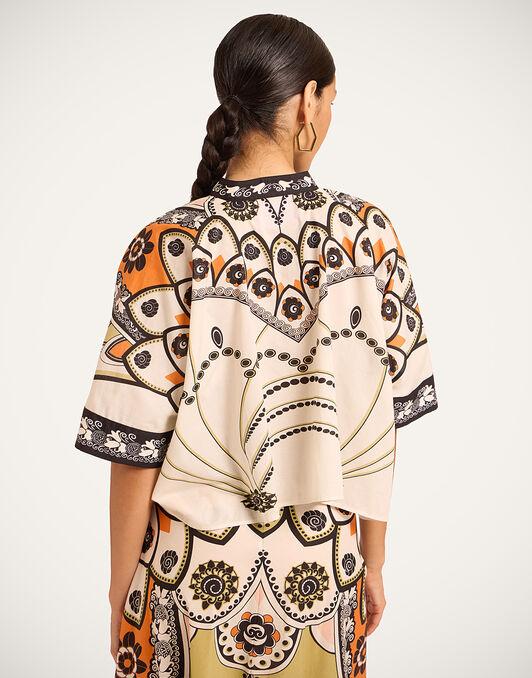Mini Foulard Shirt La DoubleJ: Plume Placée Ivory SHI0168SAN006
