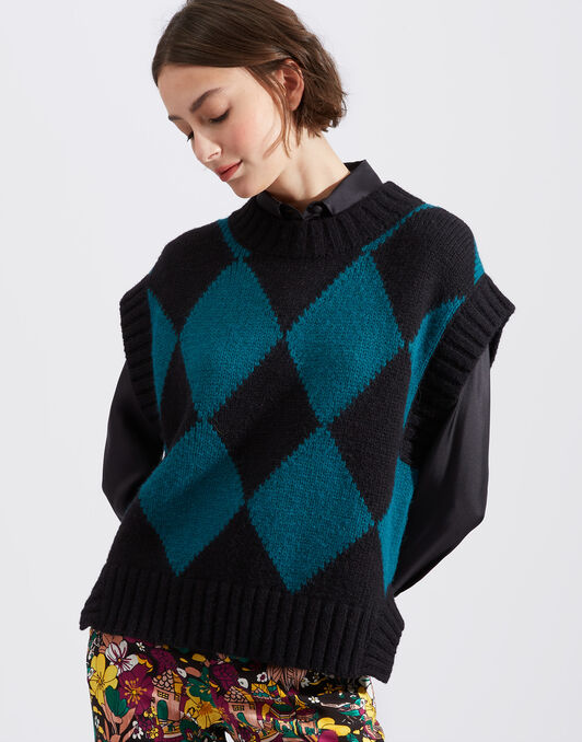 Argyle Gilet La DoubleJ: Black / Green Argyle Gilet La DoubleJ: Black / Green TOP0077KNI064