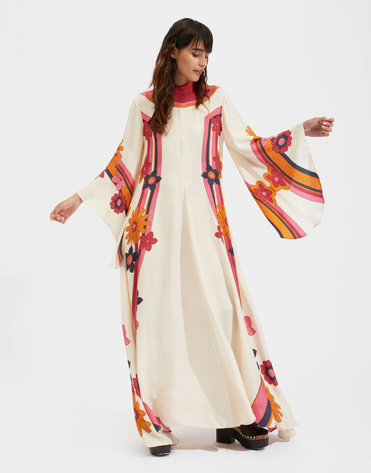 Magnifico Dress La DoubleJ: Beat Flower Placée White Orange DRE0232VIS004