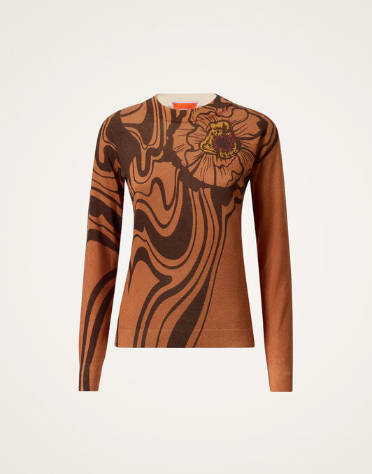 Silky Crew Neck La DoubleJ: Big Blooms Brown Silky Crew Neck La DoubleJ: Big Blooms Brown PUL0305KNI172