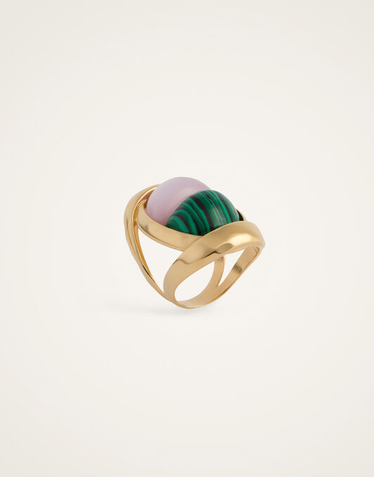 Spells Ring La DoubleJ: 24K Gold Plate, Malachite, And Pink Quartz RIN0019BRA003