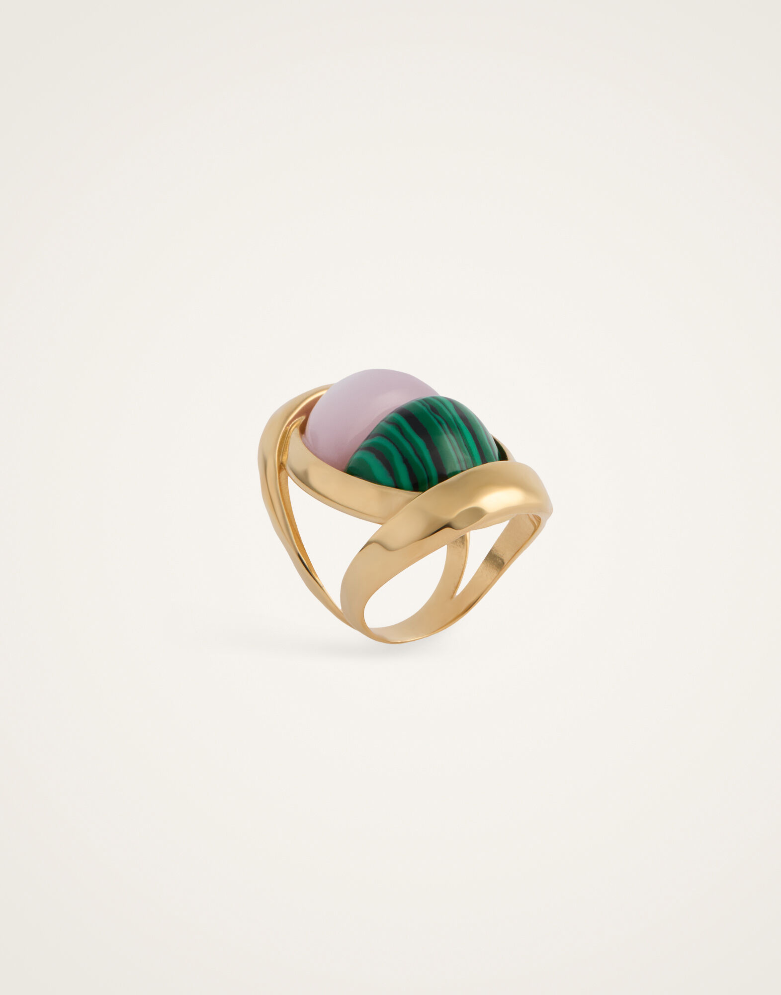Spells Ring La DoubleJ: 24K Gold Plate, Malachite, And Pink Quartz RIN0019BRA003