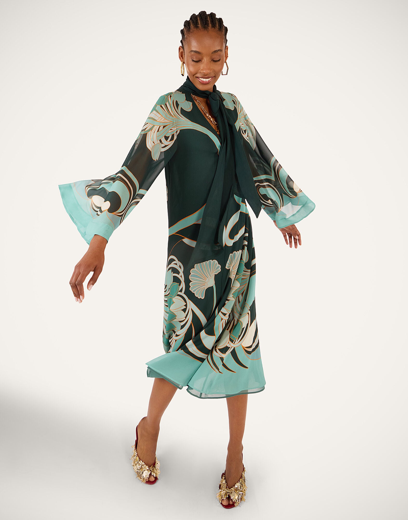 Magnifico Midi Dress La DoubleJ: Blooming Tulip Placée Dark Green Magnifico Midi Dress La DoubleJ: Blooming Tulip Placée Dark Green DRE0788SIL028
