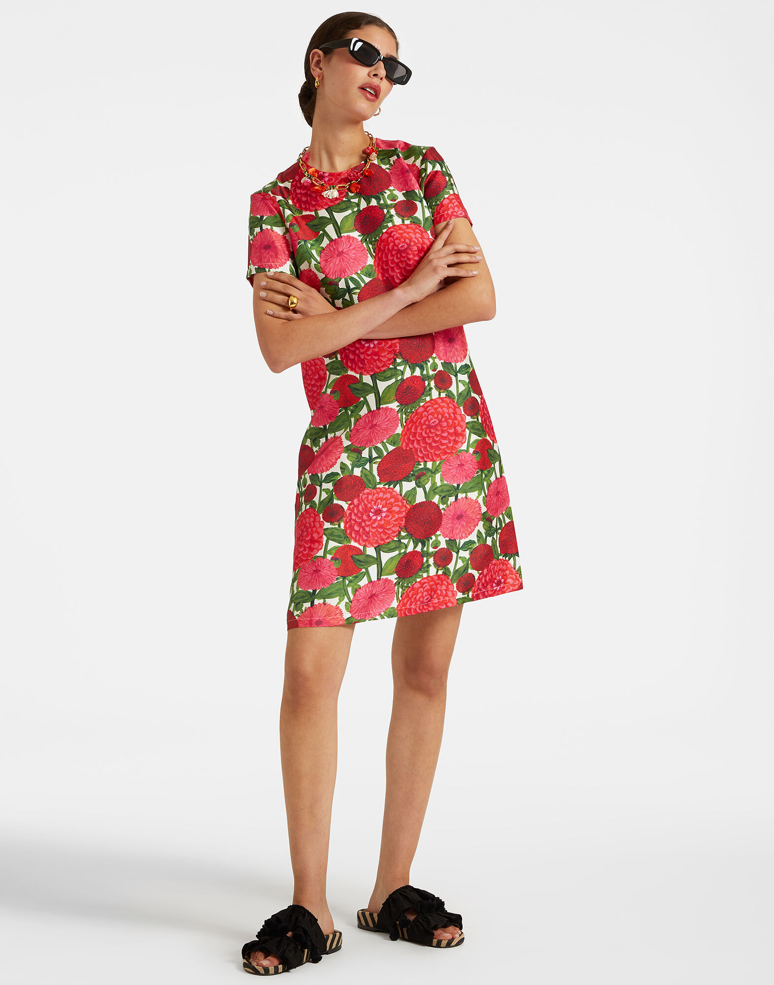 Mini Swing Dress La DoubleJ: Pink Dahlias Mini Swing Dress La DoubleJ: Pink Dahlias DRE0963SIL006