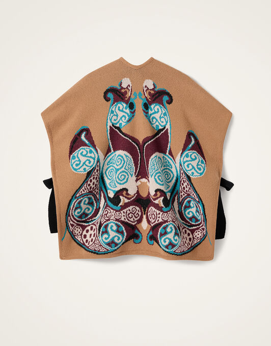 In My Power Knit Scarf Cape La DoubleJ: Alchemy Light Blue, Burgundy, and Camel SCA0083KNI223