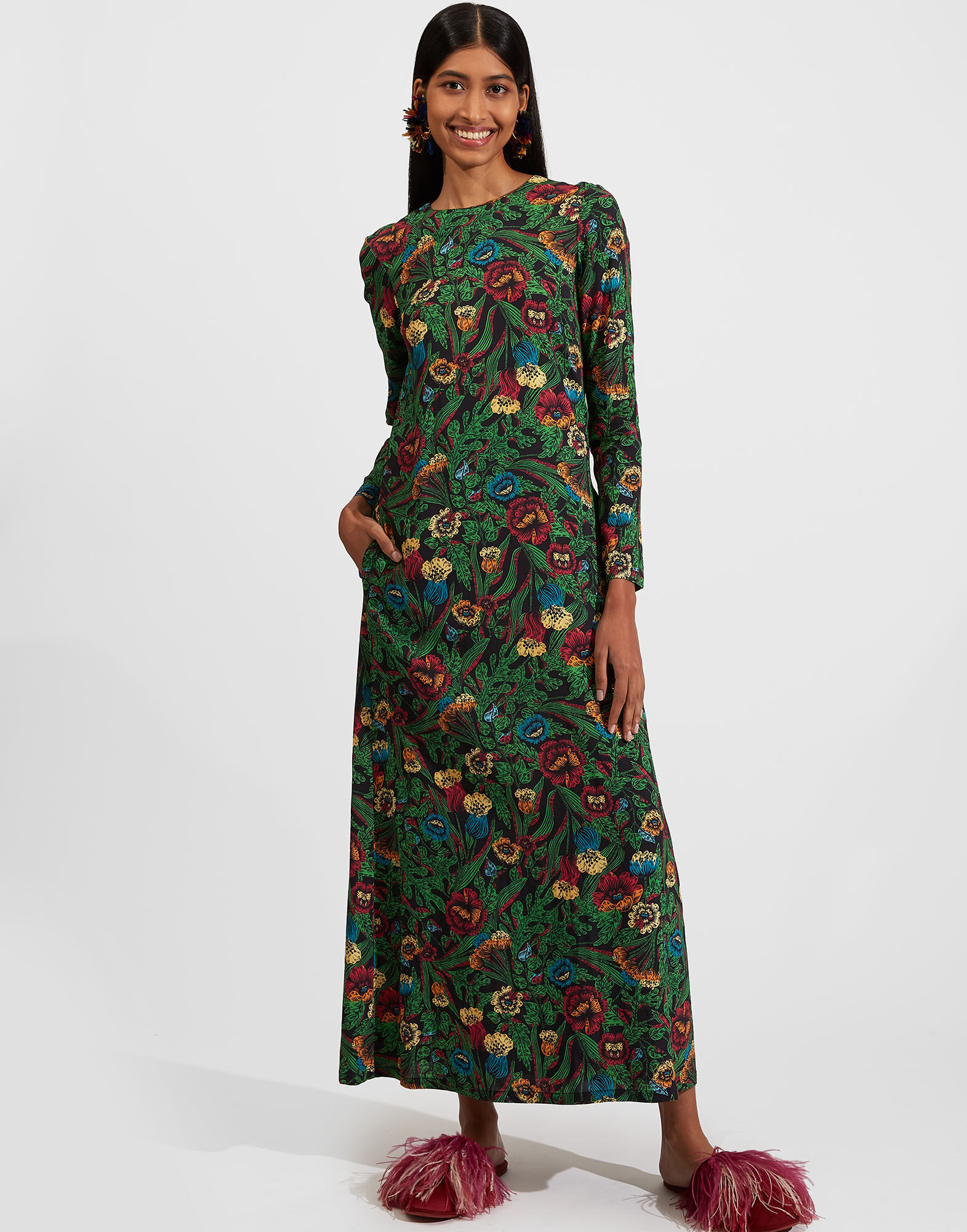 Long Sleeve Swing Dress La DoubleJ: Night Garden Long Sleeve Swing Dress La DoubleJ: Night Garden DRE0184VIS001