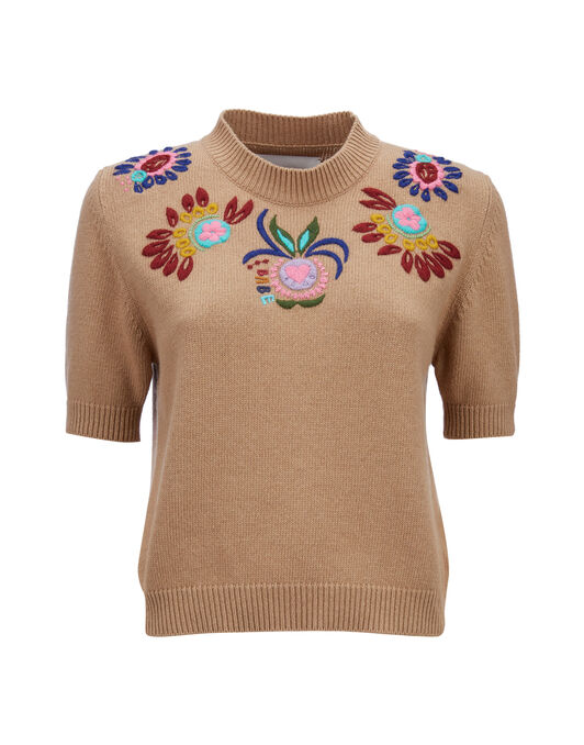 Cropped Knit Top LaDoubleJ: Solid Camel PUL0035KNI027