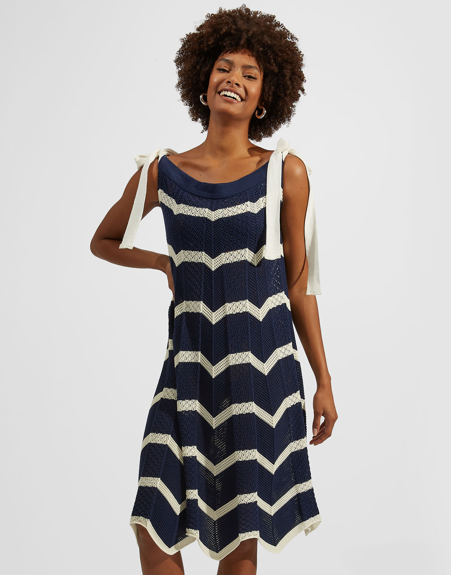 Chevron Dress La DoubleJ: Navy / Avorio DRE0509KNI079