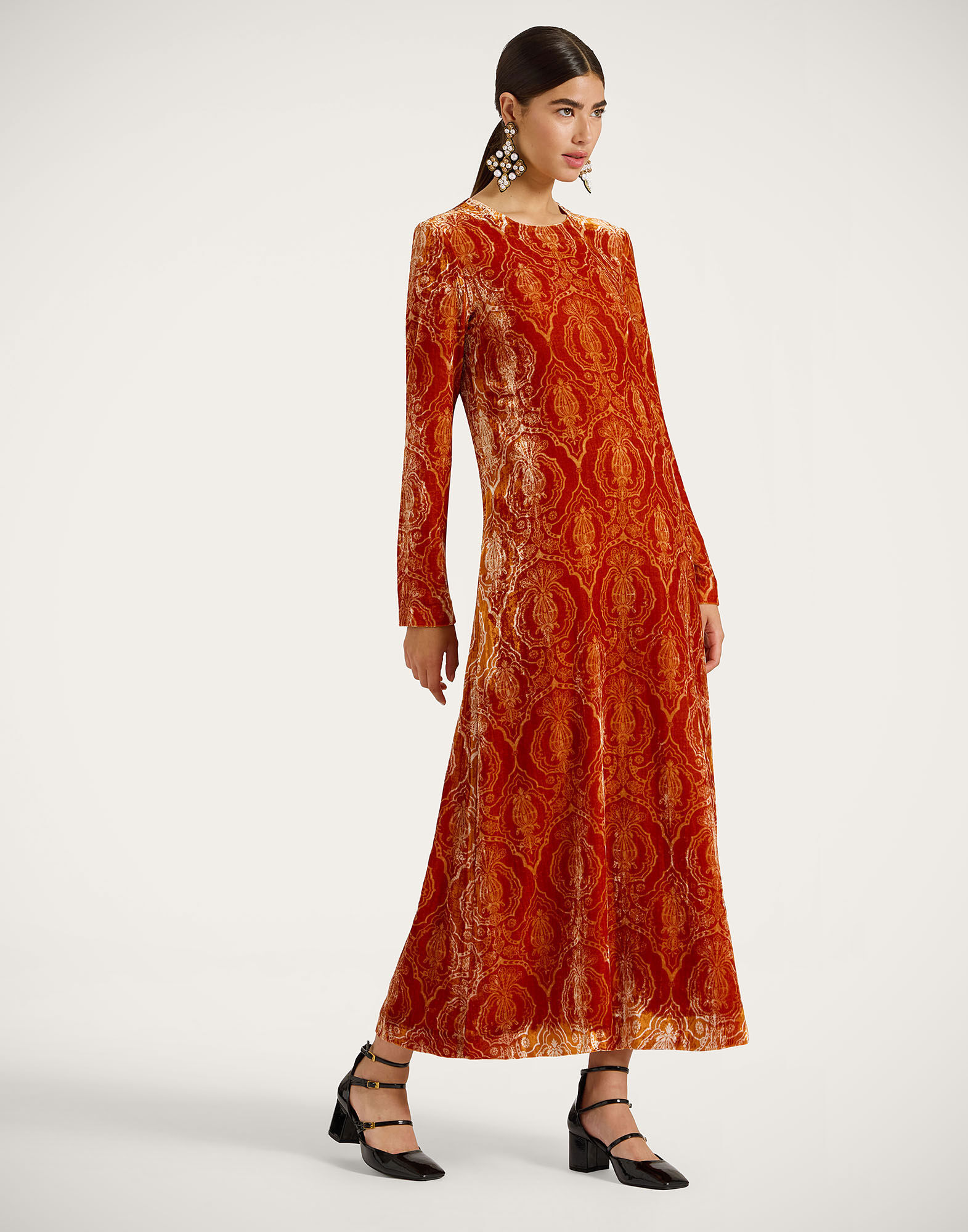Long Sleeve Swing Dress La DoubleJ: Banquet Orange DRE0184DEV003
