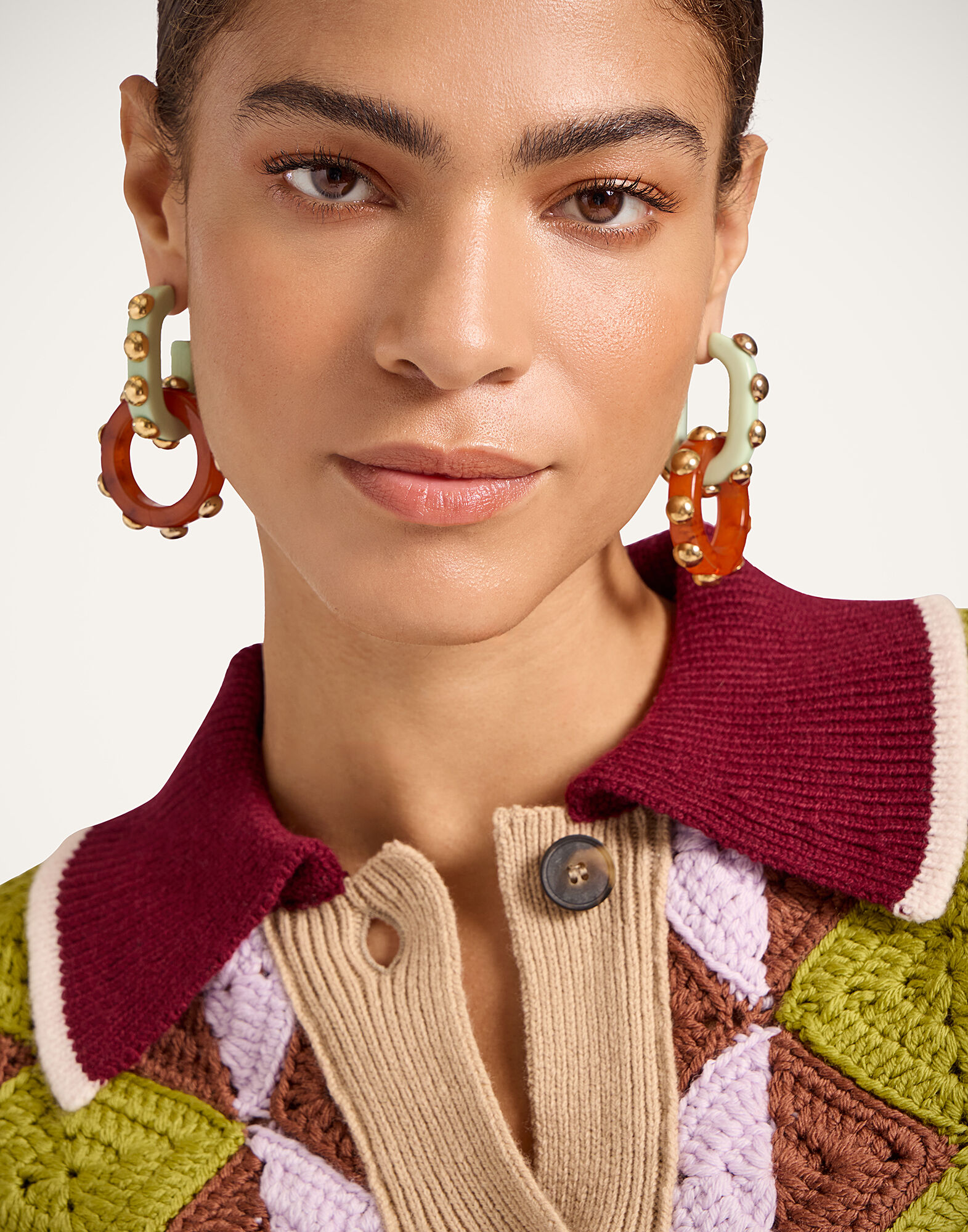 Crochet Mini Cardigan La DoubleJ: Multicolor Green & Lilac Crochet Mini Cardigan La DoubleJ: Multicolor Green & Lilac PUL0303KNI174