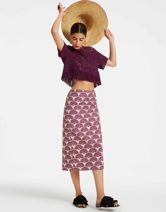Pencil Skirt La DoubleJ: Fans Purple SKI0011COT005