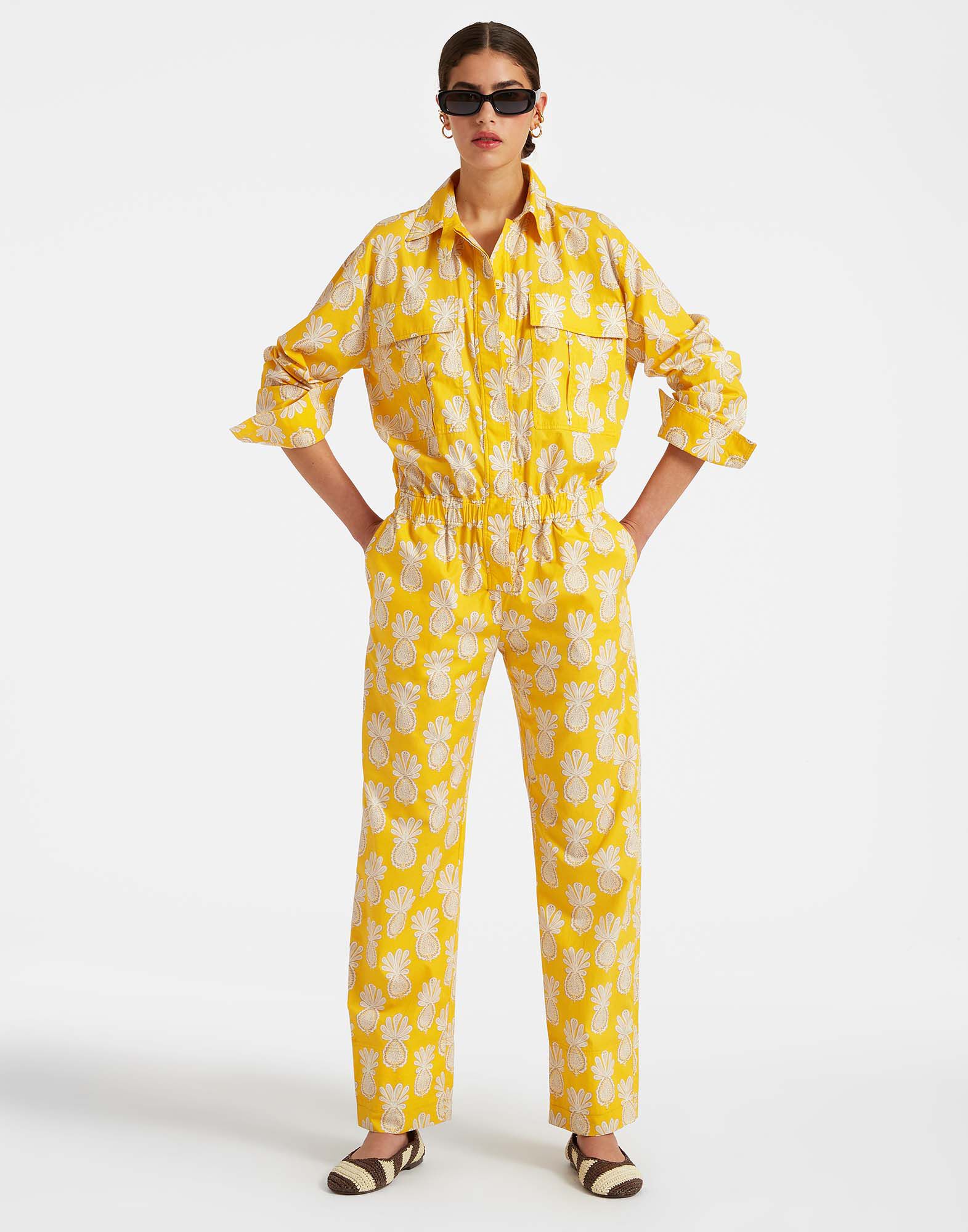 Aviator Jumpsuit La DoubleJ: Pineapple Sunflower Aviator Jumpsuit La DoubleJ: Pineapple Sunflower DRE0489COT039