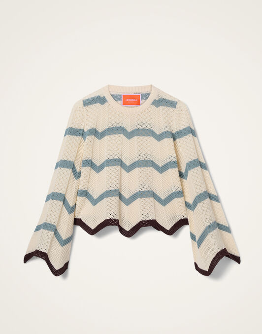 Chevron Crop Sweater La DoubleJ: Color Block Ivory & Blue Chevron Crop Sweater La DoubleJ: Color Block Ivory & Blue PUL0146KNI084