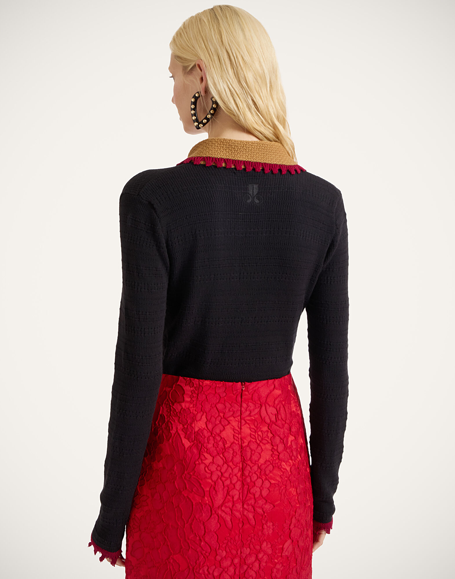 Picket Polo Jumper La DoubleJ: Solid Black Picket Polo Jumper La DoubleJ: Solid Black PUL0280KNI154