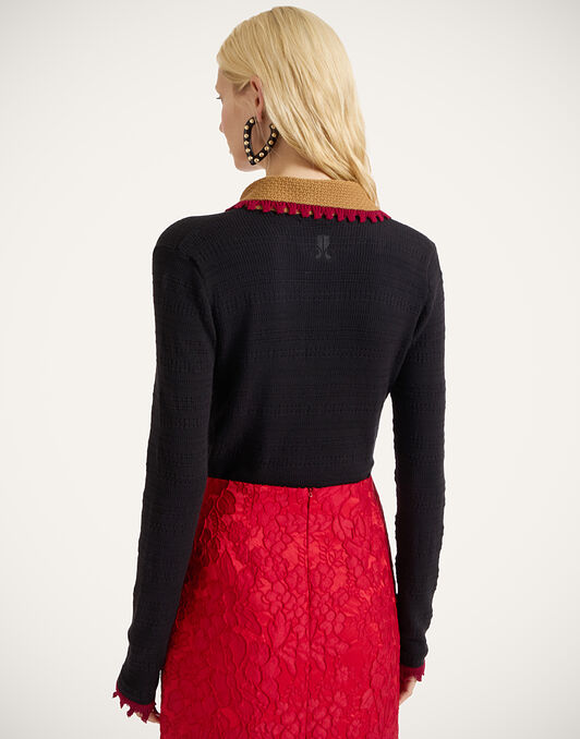 Picket Polo Jumper La DoubleJ: Solid Black Picket Polo Jumper La DoubleJ: Solid Black PUL0280KNI154