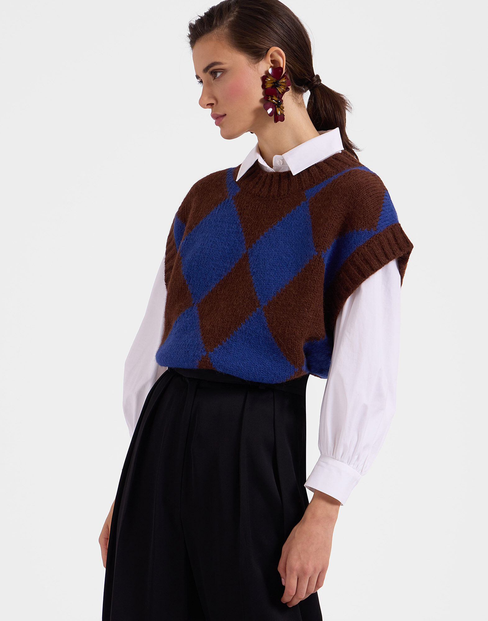 Argyle Gilet La DoubleJ: Bordeaux/Blue Argyle Gilet La DoubleJ: Bordeaux/Blue TOP0077KNI064