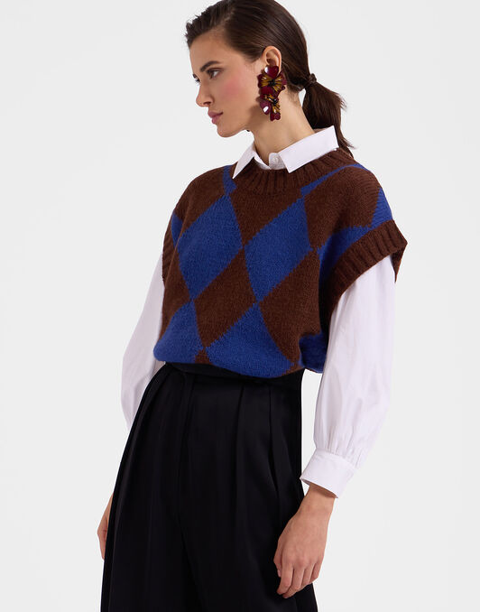 Argyle Gilet La DoubleJ: Bordeaux/Blue Argyle Gilet La DoubleJ: Bordeaux/Blue TOP0077KNI064
