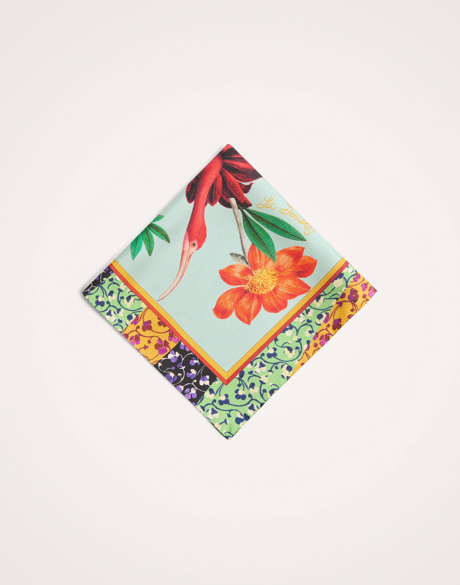 Foulard 45 La DoubleJ: Zooflora Birdbloom Placée Light Blue SCA0065SIL006