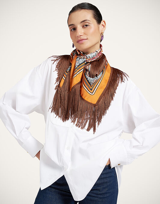 Reversible Fringe Foulard 90 La DoubleJ: Chamberlain Placée Orange SCA0073SIL006