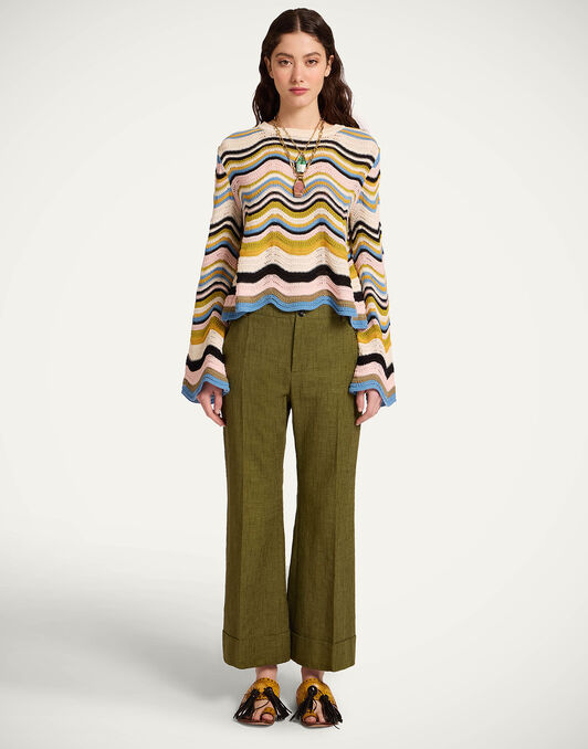 Chevron Crop Sweater La DoubleJ: Multicolor Geen & Pink Chevron Crop Sweater La DoubleJ: Multicolor Geen & Pink PUL0265KNI158