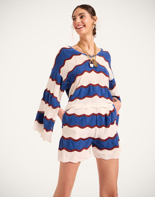 Hang Ten Shorts La DoubleJ: Color Block Ivory & Blue TRO0189KNI195