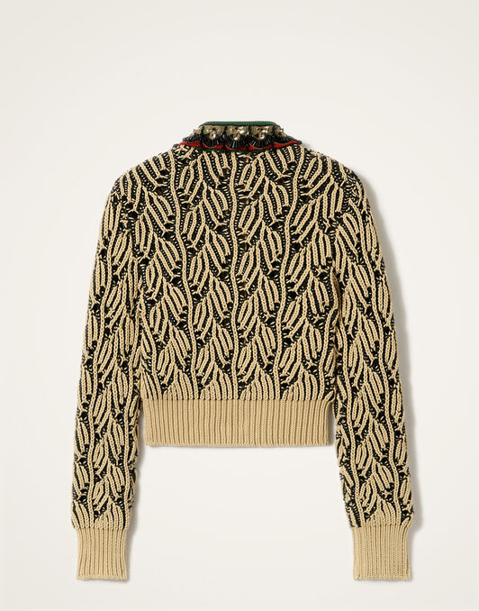 Picture Cardigan La DoubleJ: Bicolor Black & Beige Picture Cardigan La DoubleJ: Bicolor Black & Beige PUL0370KNI198