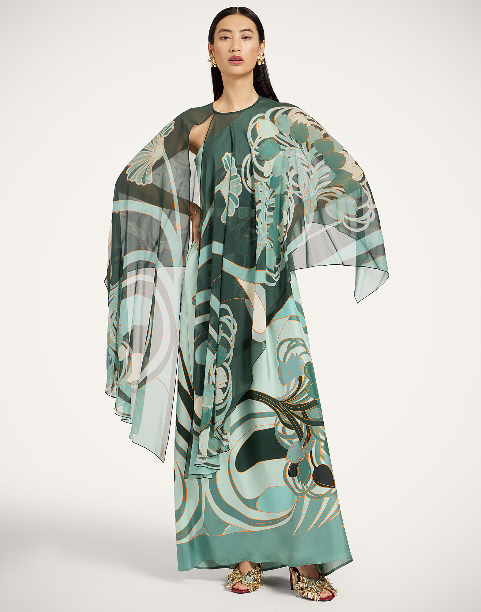 Maria Cape La DoubleJ: Blooming Tulip Placée Dark Green SCA0092SIL014