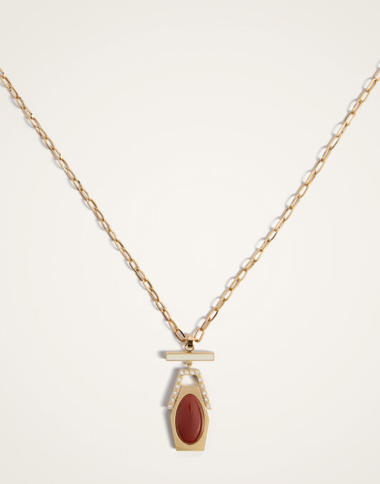 Embellished Portal Necklace La DoubleJ: 24K Gold Plate & Red Agate NEC0023BRA003