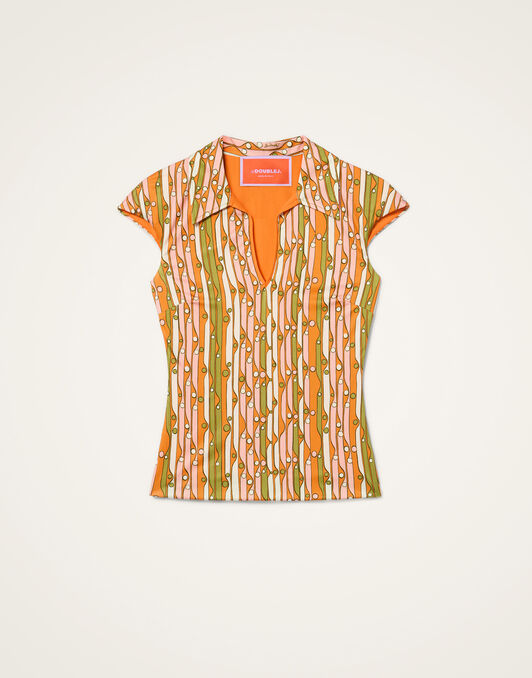 Sleeveless Stretch Polo La DoubleJ: Smarties Orange Sleeveless Stretch Polo La DoubleJ: Smarties Orange TOP0208JER082