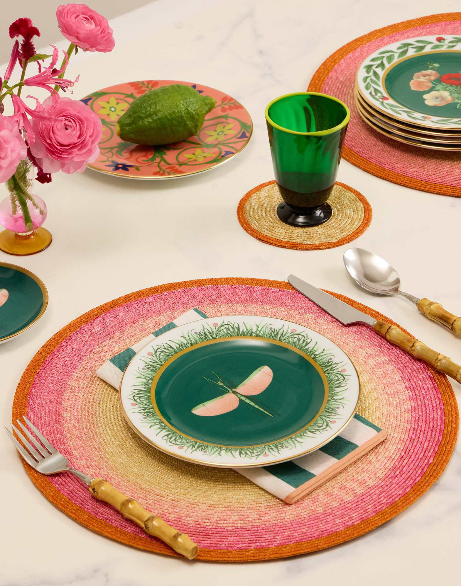 Handpainted Sunset Placemats Set Of 2 in Gradient Fuchsia | La