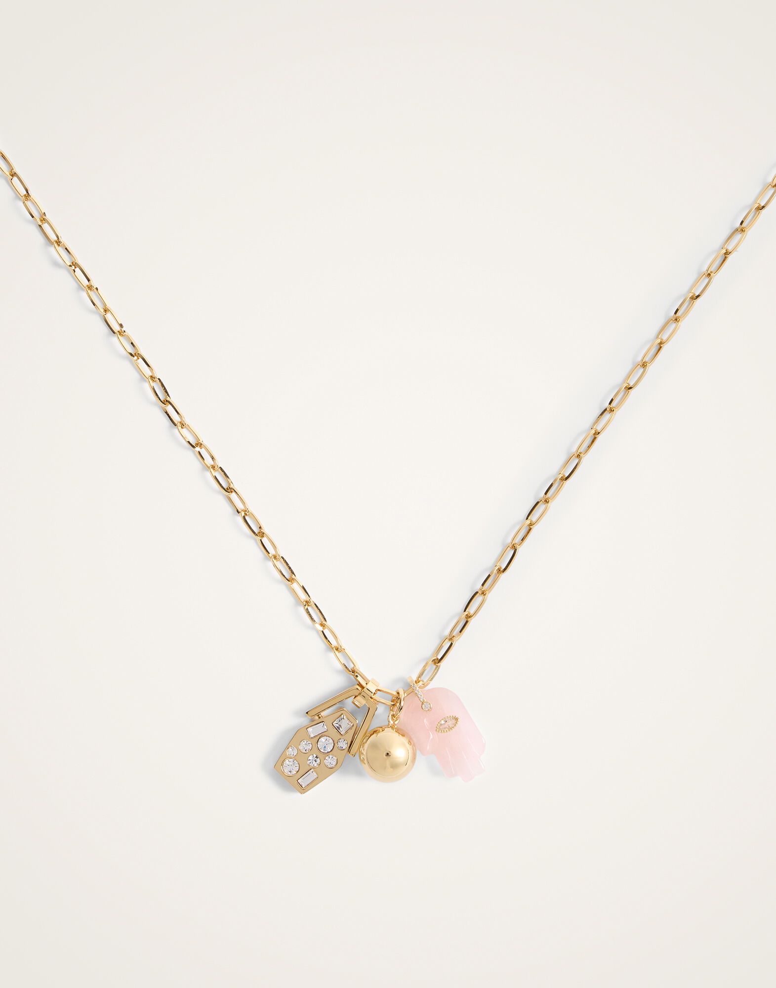 Protection Charm Necklace La DoubleJ: 24k Gold Plate & Pink Quartz Protection Charm Necklace La DoubleJ: 24k Gold Plate & Pink Quartz NEC0027BRA003