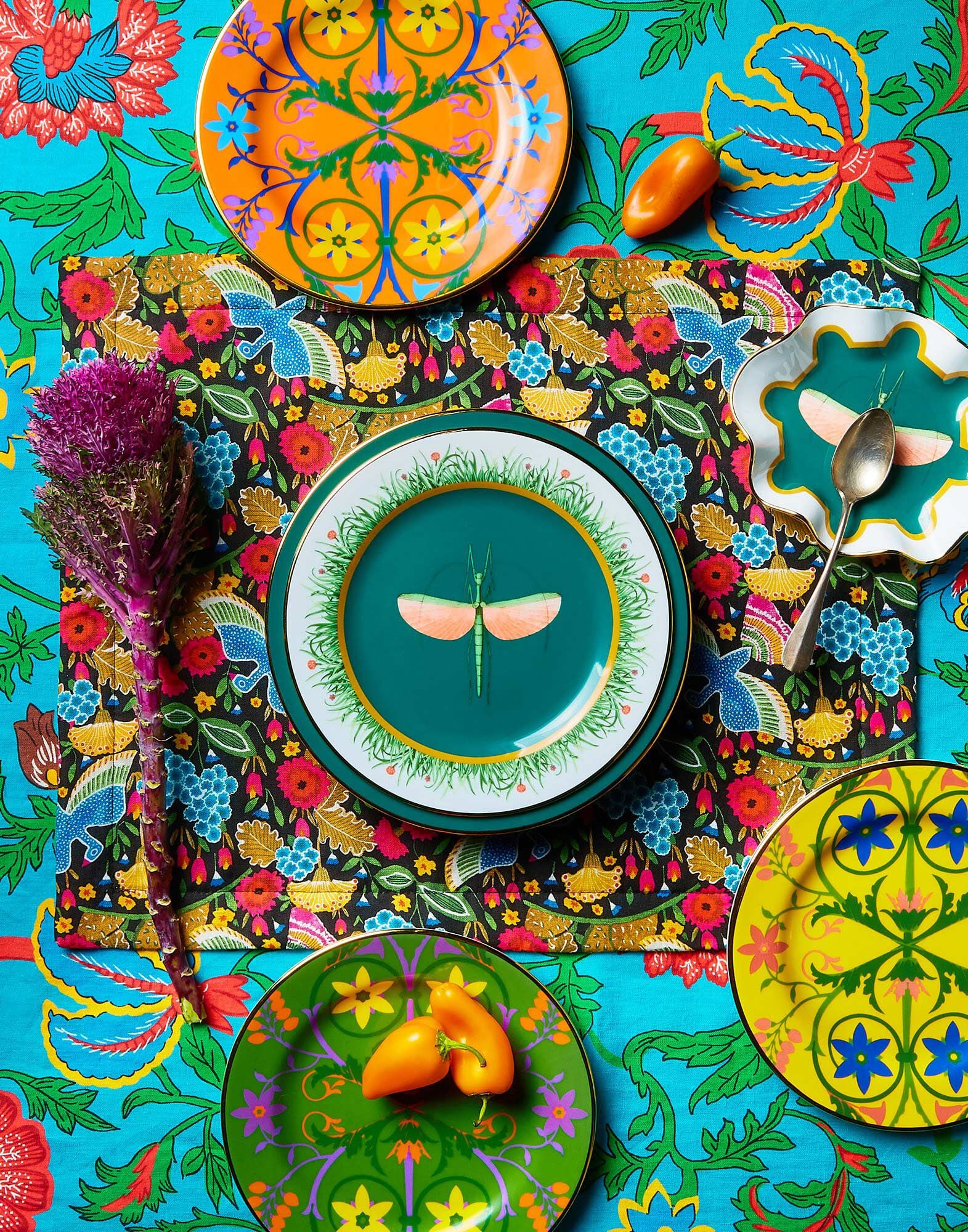 Large Tablecloth (180x350) La DoubleJ: Dragon Flower Turchese TBC0003LIN001